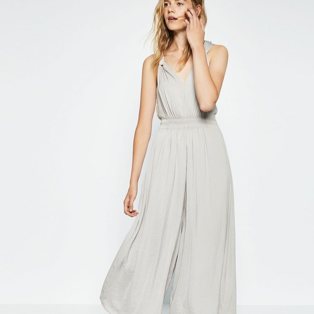 Zara Light Gray Sleeveless Wide-Leg Jumpsuit